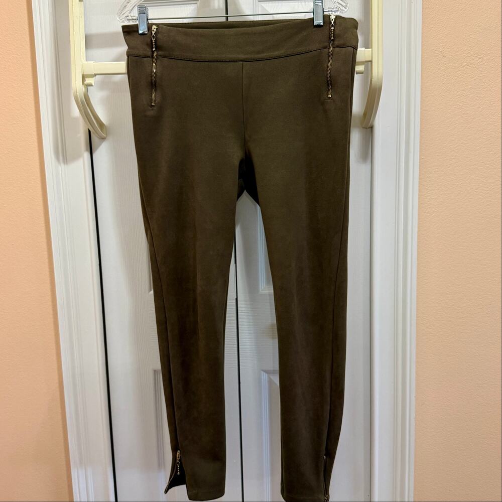 Olive Brown Sueded Leggings Women’s Size 12 Gold Zip Ankle L&H Colombia